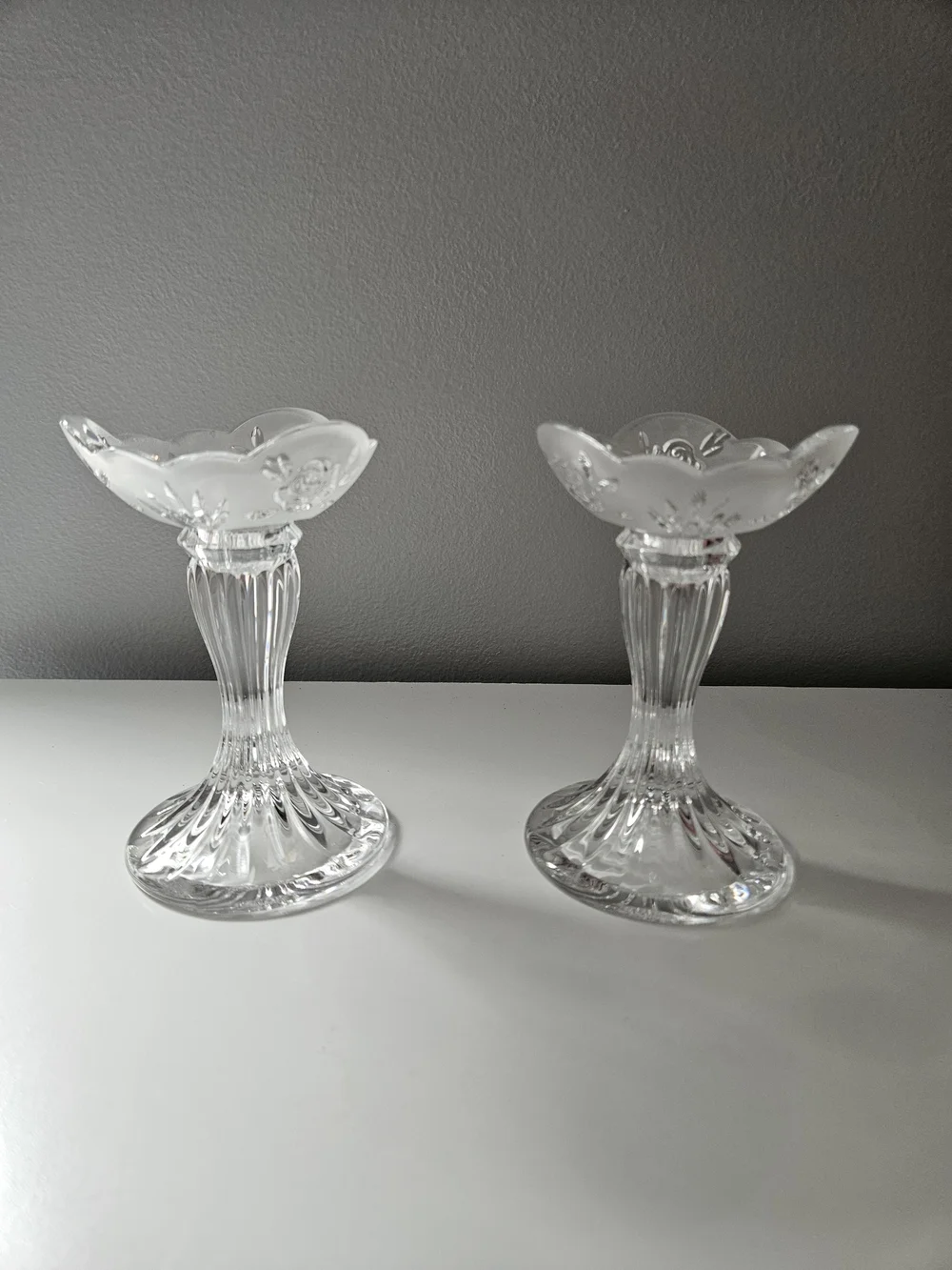 Oneida Clear Glass Candlestick Holders - Pair